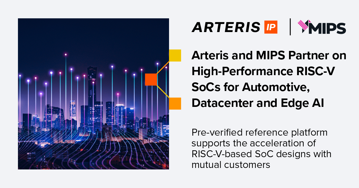 Arteris and MIPS Partner on High-Performance RISC-V SoCs for Automotive, Datacenter and Edge Al