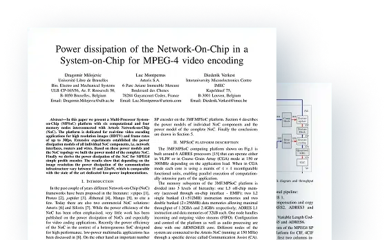 Power Dissipation of the Network-on-Chip in a System-on-Chip for MPEG-4 Video Encoding